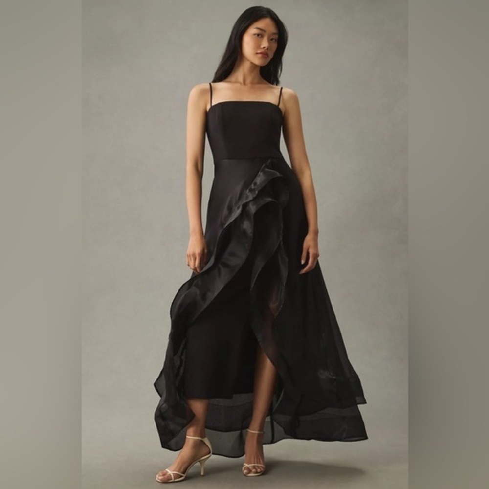 Anthropologie Hutch Black Cascading Ruffle Dress
